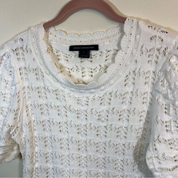 ✨ French Connection Women’s White Open Knit Sweater Top Large - Picture 2 of 11